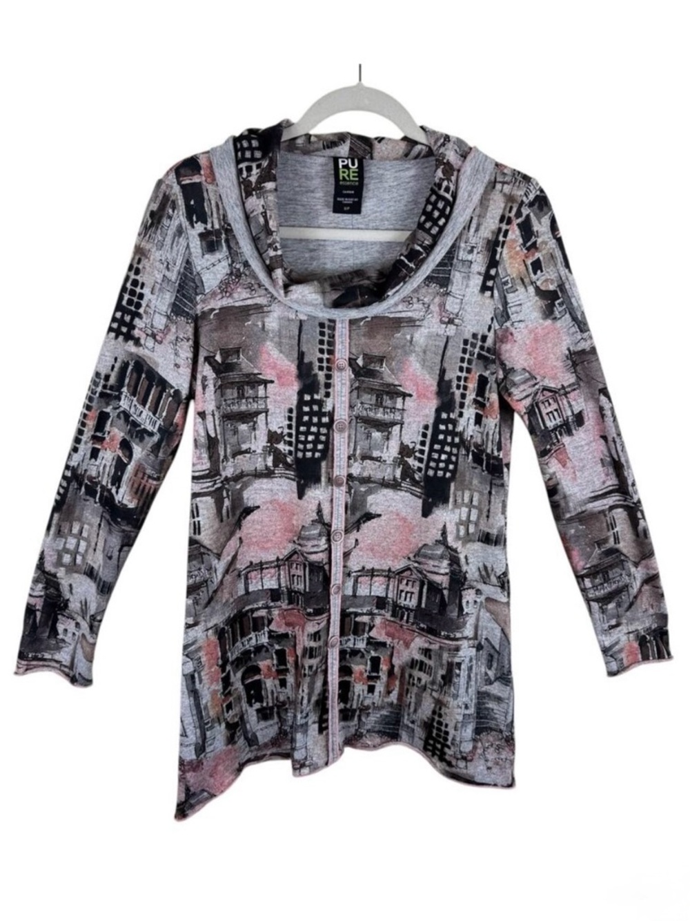 Pure Essence Urbanology‎ Japanese Print Cowl Neck Long Sleeve Pullover Size S